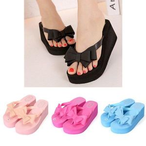 מאמאדו - כל מה שאמא צריכה הנעלה Women Platform Mid Heel Flip Flops Beach Sandals Bowknot Slippers