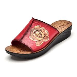 מאמאדו - כל מה שאמא צריכה הנעלה Women Leather Wedge Sandals Outdoor Casual Slippers