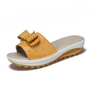מאמאדו - כל מה שאמא צריכה הנעלה US Size 5-11 Butterfly Knot Leather Breathable Platform Wedges Slippers