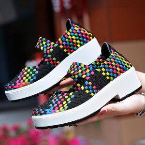 מאמאדו - כל מה שאמא צריכה הנעלה Women Colorful Knitted Slip On Chunky Heel Casual Platform Sneakers
