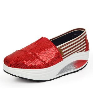 מאמאדו - כל מה שאמא צריכה הנעלה Paillette Bling Shiny Platform Slip On Stripe Rocker Sole Shoes