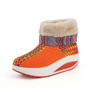מאמאדו - כל מה שאמא צריכה הנעלה Faux Furing Lining Kitting Folded Platform Rocker Sole Ankle Boots