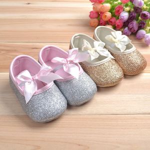 מאמאדו - כל מה שאמא צריכה נעלי תינוקות Baby Girls Shiny Bling Ribbon Soft Sole First Walking Shoes