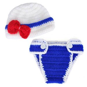 מאמאדו - כל מה שאמא צריכה תחפושות לתינוקות 2PCS Baby Seaman Crochet Costume Photography Prop Clothes Suits