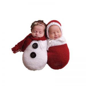 מאמאדו - כל מה שאמא צריכה תחפושות לתינוקות Newborn Baby Crochet Knit Costume Photography Photo Prop Snowman Hat Cap Set Christmas Gift