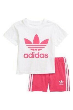    Adidas Infant Girl&#039;s 2 Pc Shorts Short Sleeve T-Shirt Set Bright Pink Set 6M