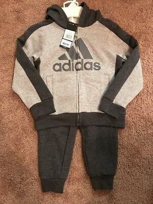    NEW Adidas Baby Boys&#039;s 2-Pc Jacket Pants Set Outfit 4T Tracksuit Gray $54