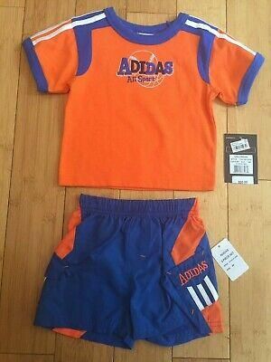    New Adidas 9 Months Baby Boys Outfit Shorts & Short Sleeve ~ Blue/Orange