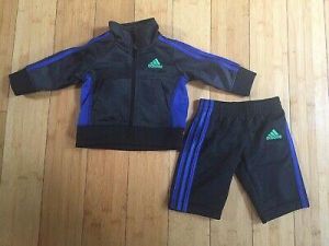    Adidas Baby Boys 2-Pc Jacket Pants Outfit Tracksuit ~ SZ 3M ~ Gray/Blue/Black