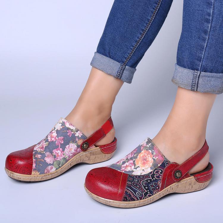 מאמאדו - כל מה שאמא צריכה הנעלה SOCOFY Women Super Comfy Bloom Flowers Splicing Retro Pattern Stitching Slip On Flats
