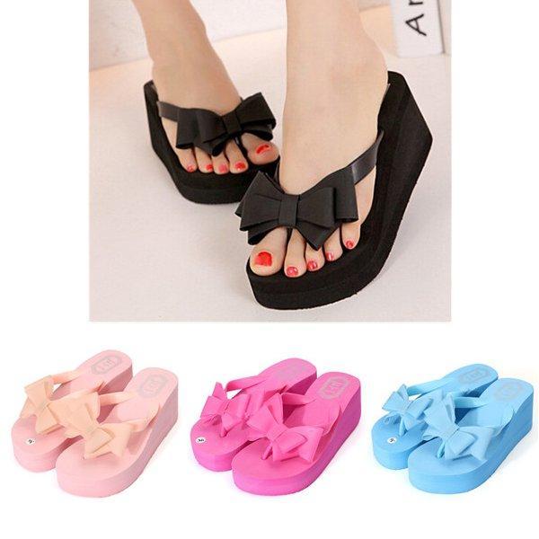 מאמאדו - כל מה שאמא צריכה הנעלה Women Platform Mid Heel Flip Flops Beach Sandals Bowknot Slippers